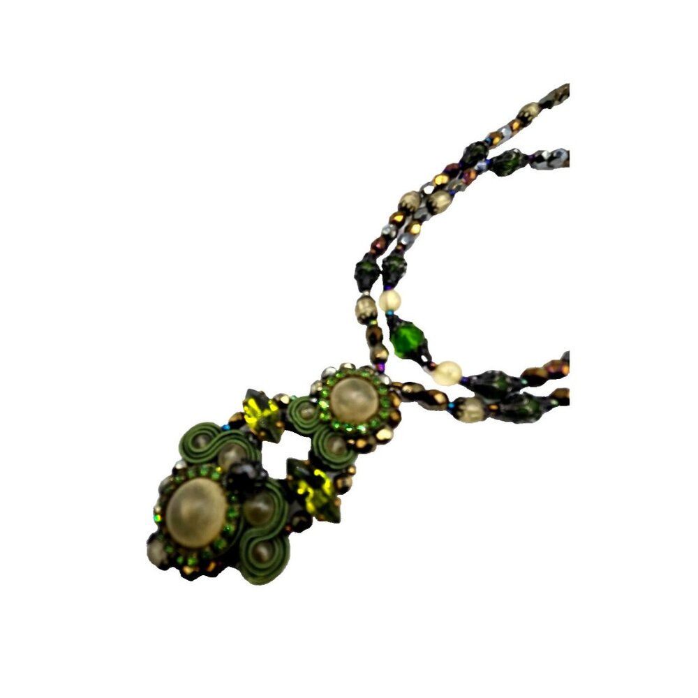 Handcrafted Soutache Beaded Pendant Necklace – Vintage Artisan Statement